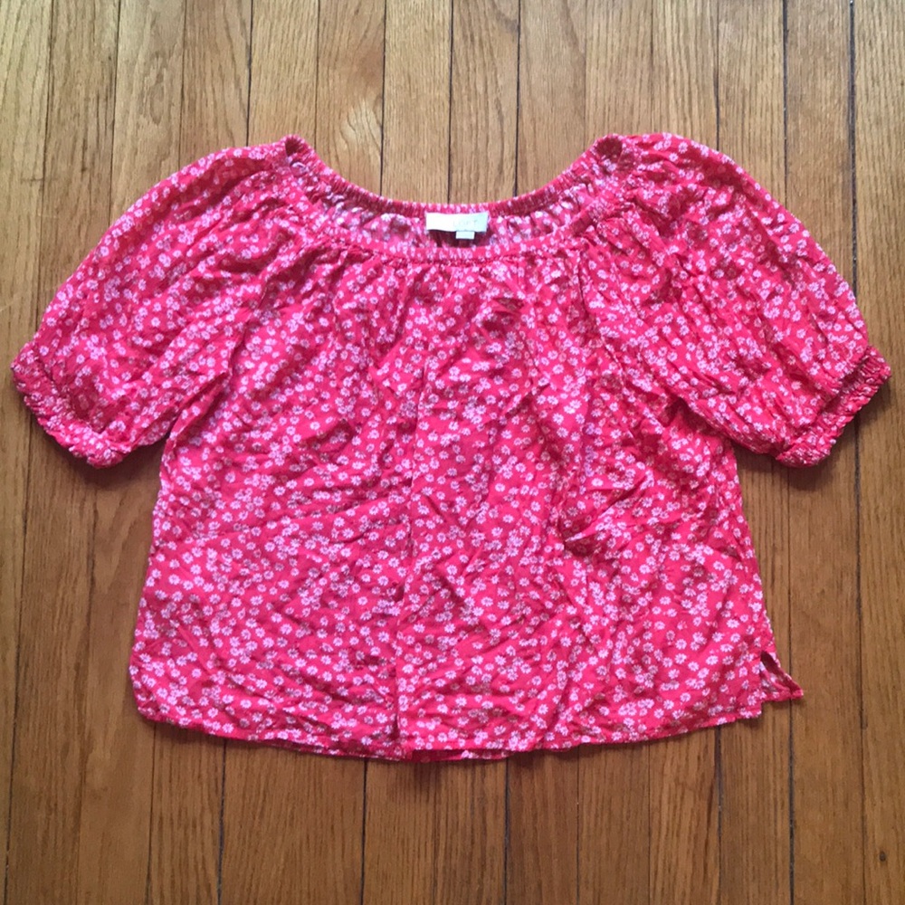 Cherry Red and White Floral Loft Top, Size M